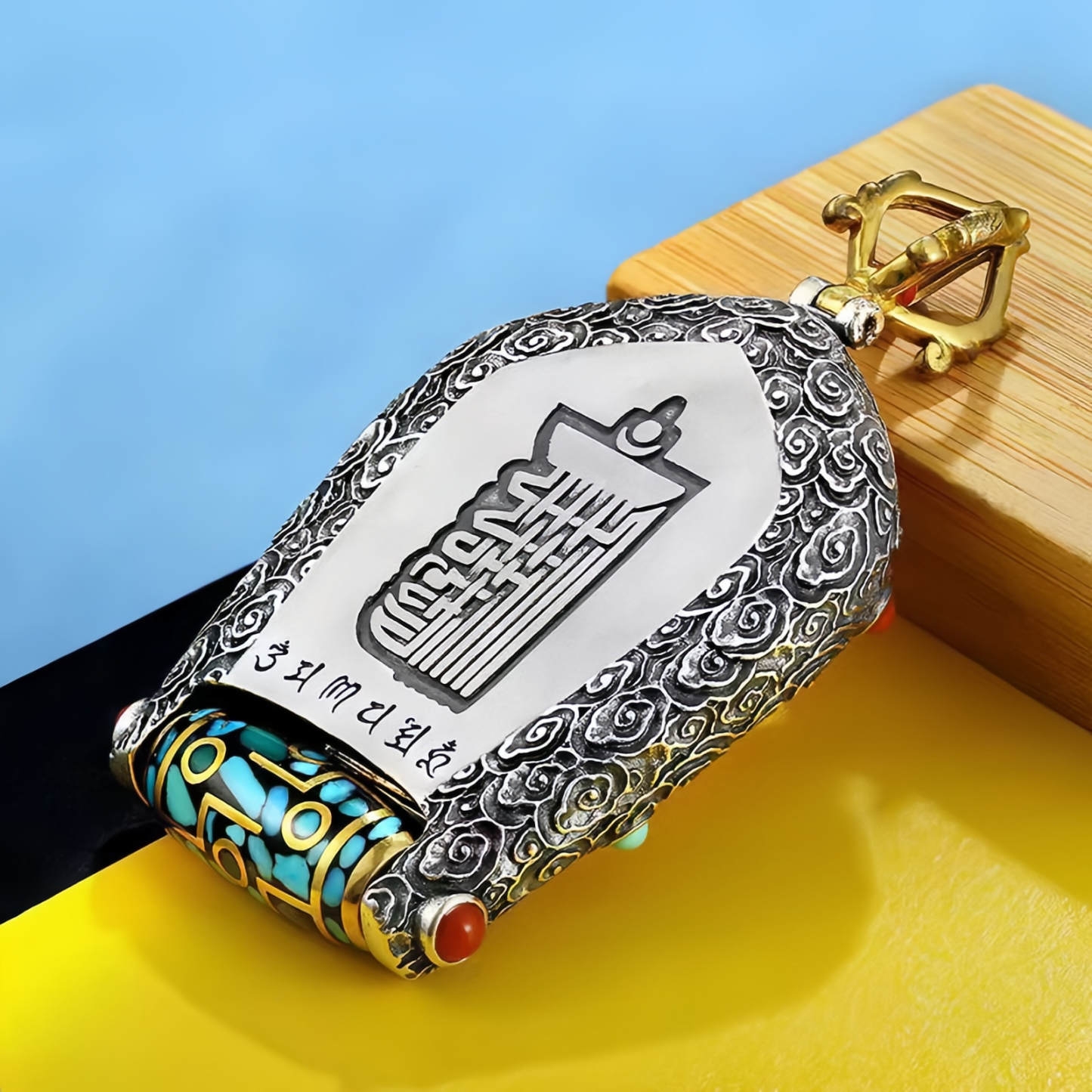 Tibet Chinese Zodiac Natal Buddha Thangka  Prosperity Rotatable Dzi Bead Necklace Pendant- EclatDoré