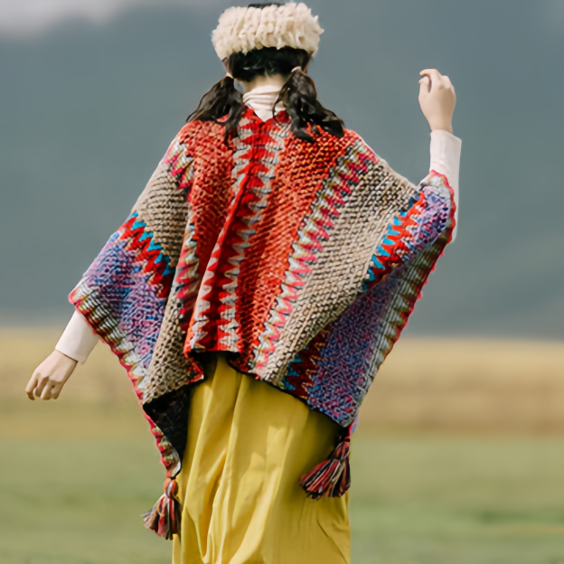 Tibetan Shawl Knitting Warm Cloak Tibetan Tassel Scarf- EclatDoré