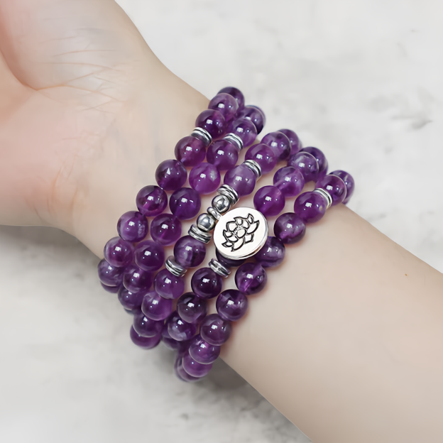 Healing Energy Jewelry: 108 Natural Amethyst Purification Mala Bracelet- EclatDoré