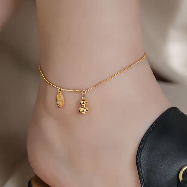 18K Gold Lucky Gourd Bracelet Anklet - Adjustable Style Fortune Jewelry- EclatDoré