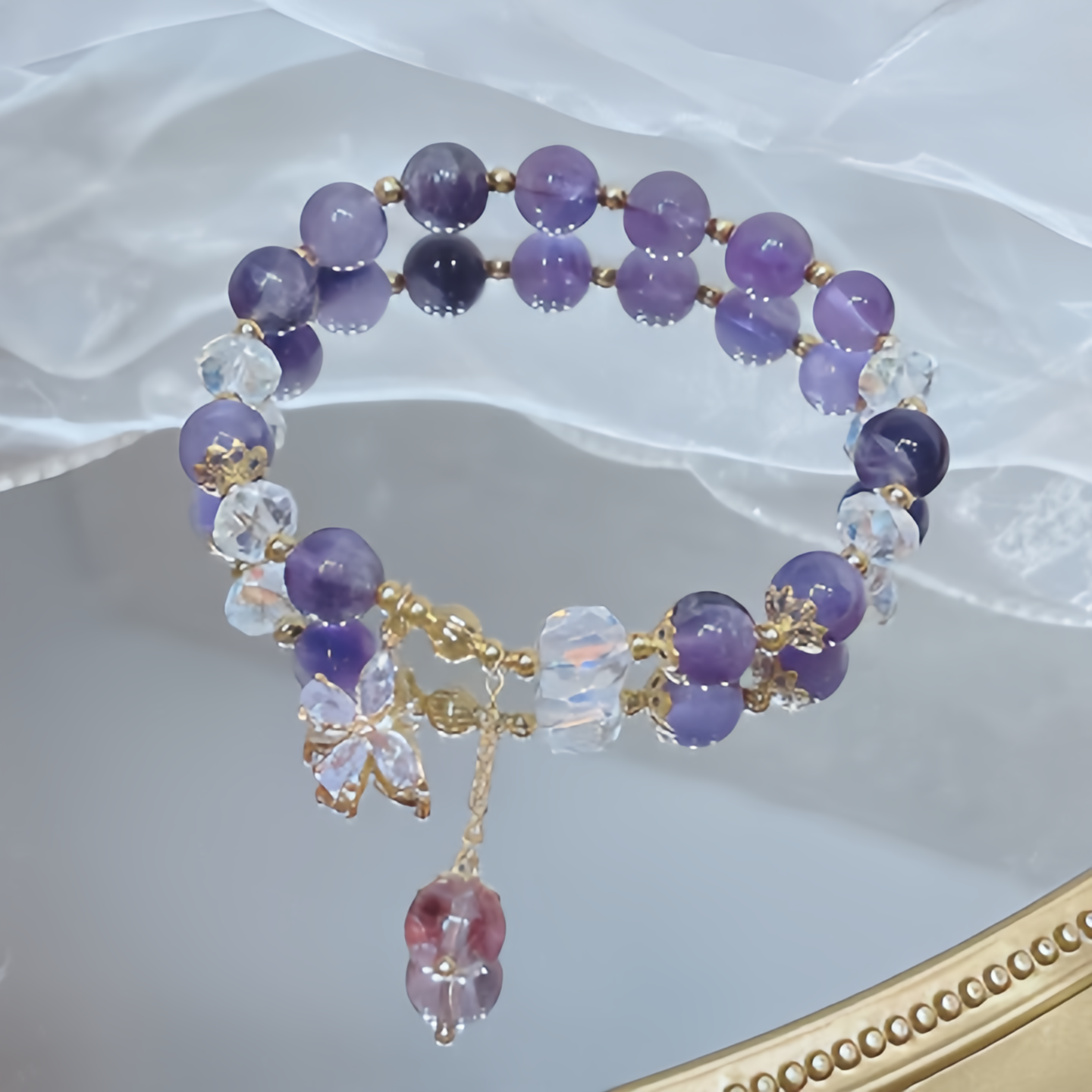Natural Amethyst Crystal Spiritual Butterfly Charm Bracelet- EclatDoré
