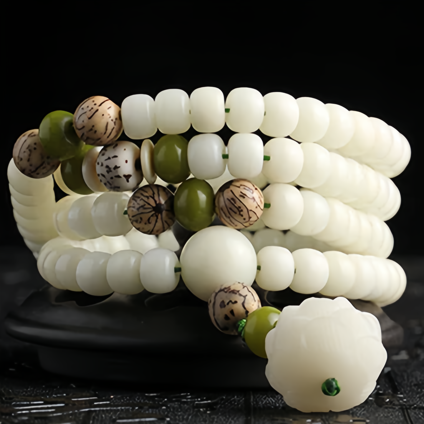 White Jade Bodhi Lotus Mala Harmony Necklace Bracelet- EclatDoré