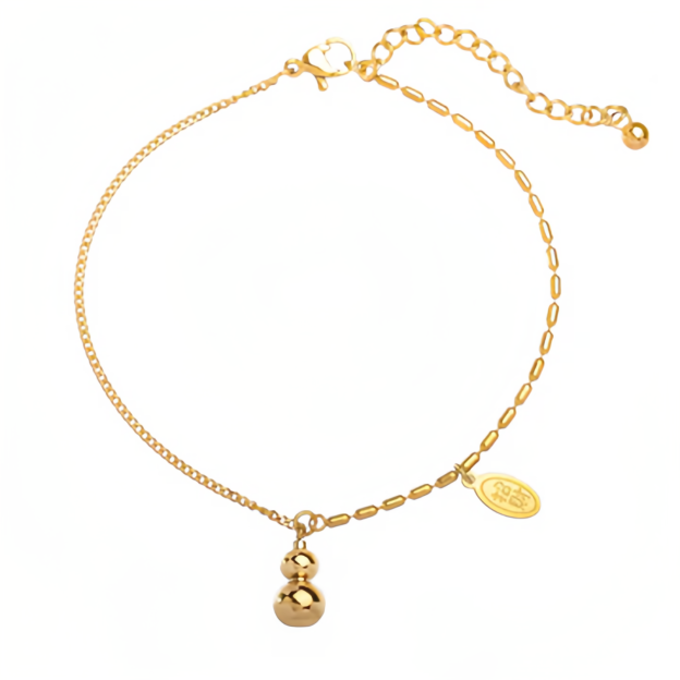 18K Gold Lucky Gourd Bracelet Anklet - Adjustable Style Fortune Jewelry- EclatDoré