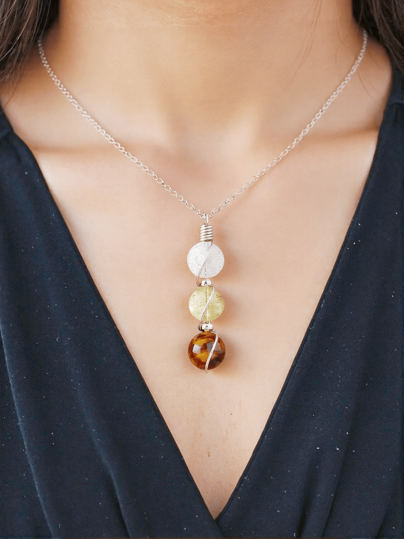 925 Sterling Silver Zodiac Natural Crystal Healing Pendant Necklace with Handwoven Design- EclatDoré