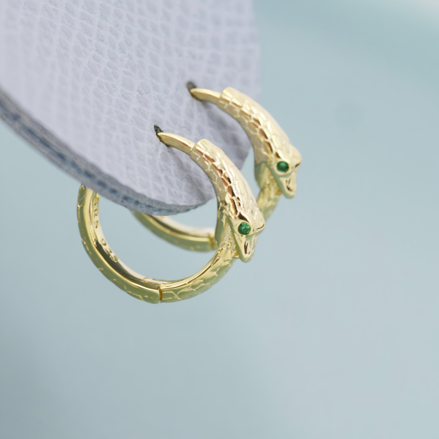 Zodiac Green Zircon Snake Eye Earrings - Adjustable Snake Earrings, Unique Statement Jewelry- EclatDoré