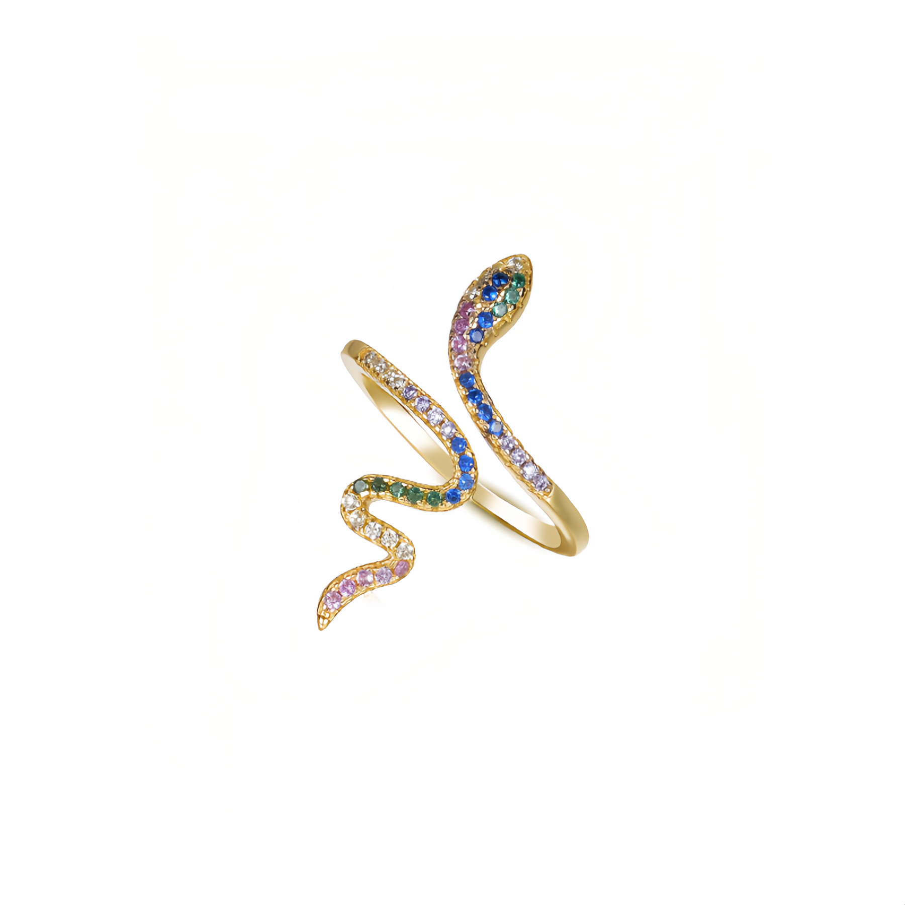 925 Sterling Silver Plated Gold Fashion Personality Snake Geometric  Adjustable Open Ring with Colored Cubic Zirconia - Luxurious Look- EclatDoré