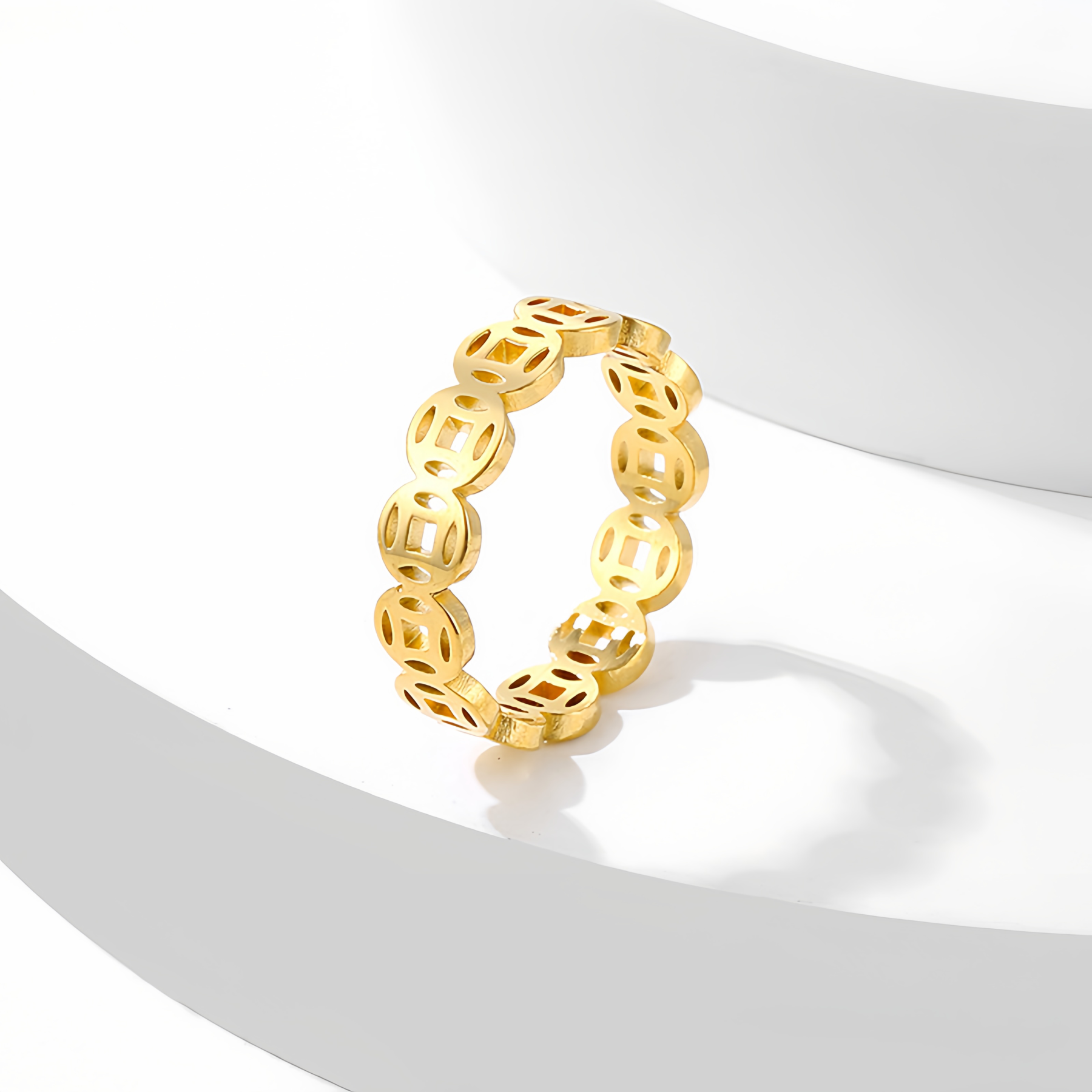 Vintage 18K Gold Plated Lucky Money Coin Ring for  Men & Women - Adjustable Stackable Fortune Attraction Jewelry- EclatDoré