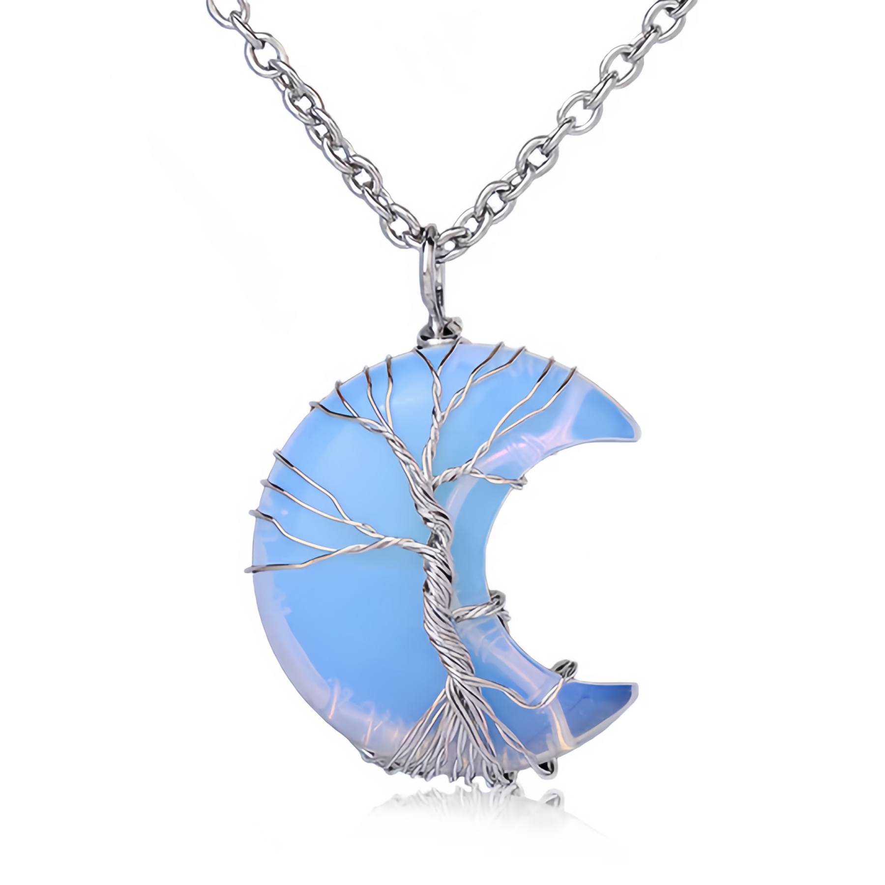 Healing Energy Jewelry:Natural Quartz Crystal Moon Tree Of Life Healing Energy Necklace Pendant- EclatDoré