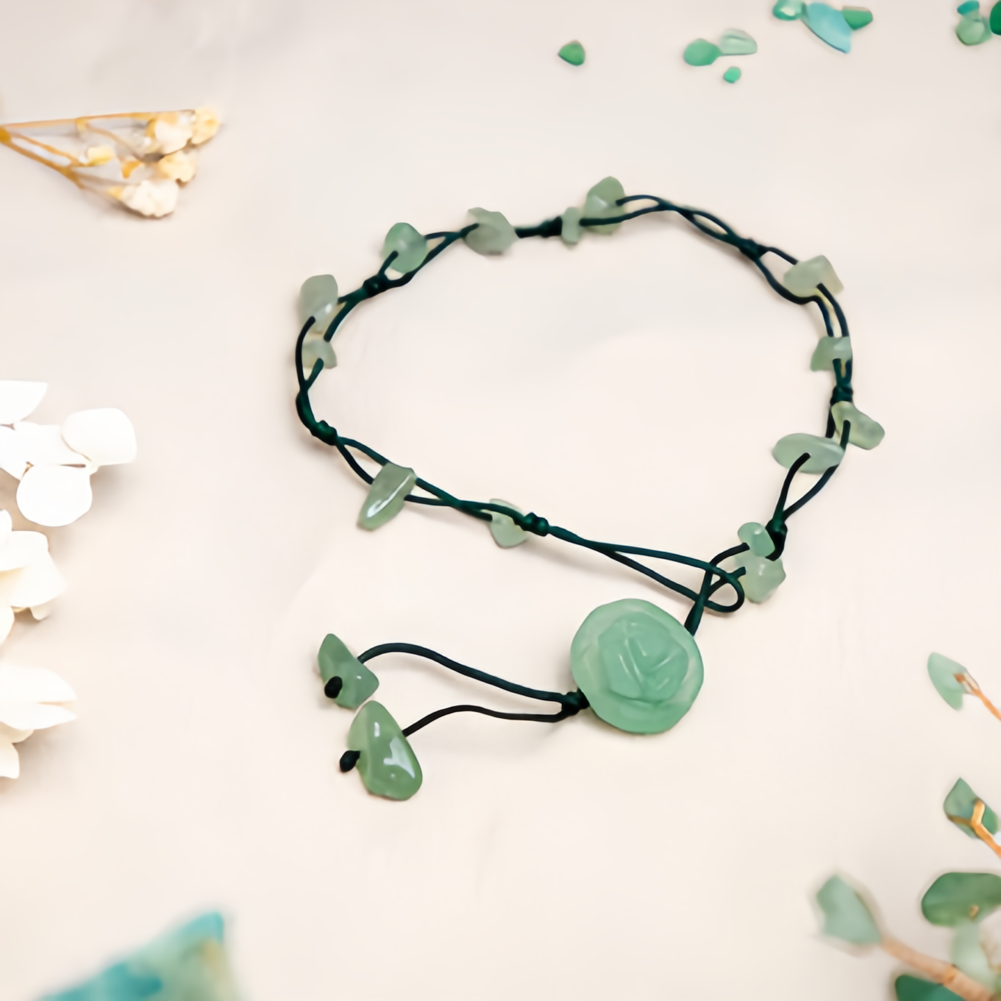 Amethyst Pink Crystal Green Aventurine Rose Inner Peace Healing Anklet- EclatDoré