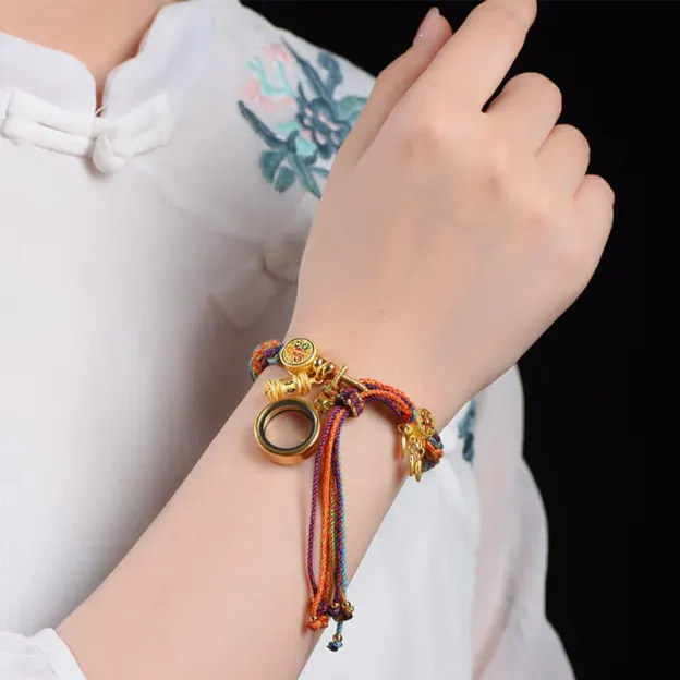Tibetan Om Mani Padme Hum Dreamcatcher Luck Colorful Reincarnation Knot String Bracelet- EclatDoré