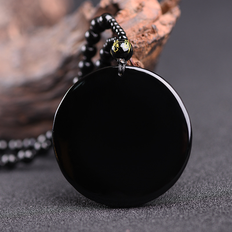 Black Obsidian Stone Yin Yang Pendant Necklace- EclatDoré