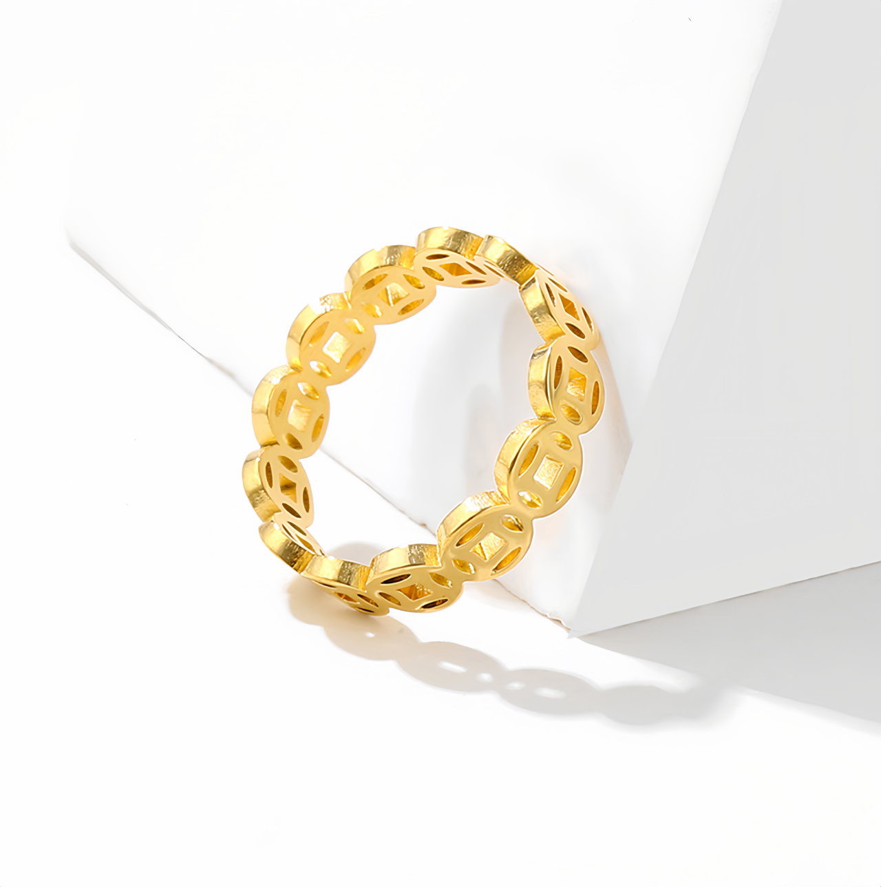 Vintage 18K Gold Plated Lucky Money Coin Ring for  Men & Women - Adjustable Stackable Fortune Attraction Jewelry- EclatDoré