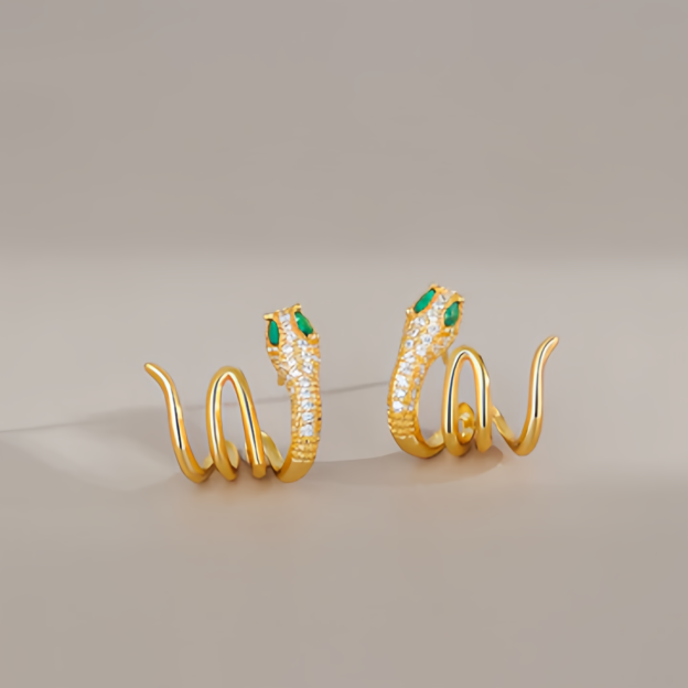 2025 Zodiac Snake Earrings with Emerald Green Eyes - 925 Sterling Silver Serpent Jewelry- EclatDoré