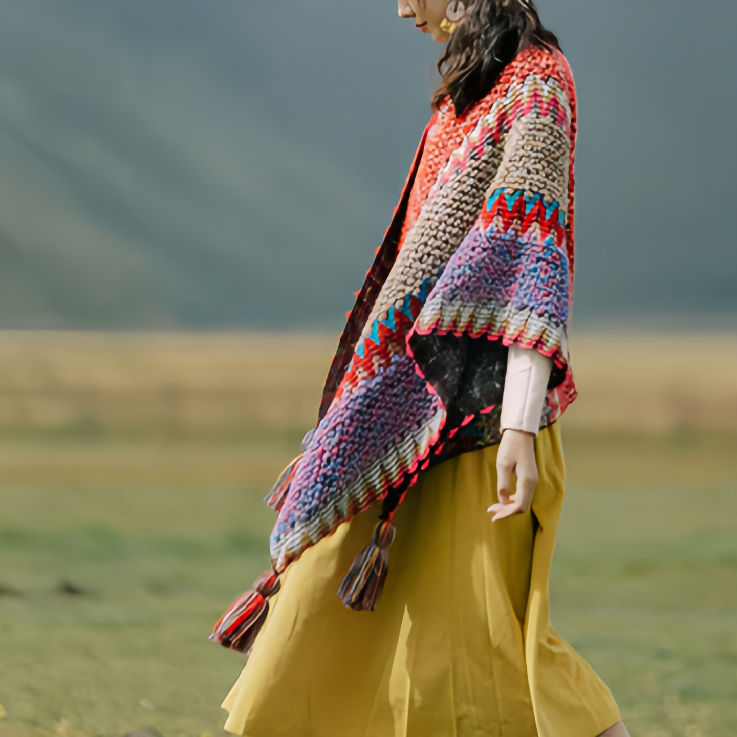 Tibetan Shawl Knitting Warm Cloak Tibetan Tassel Scarf- EclatDoré