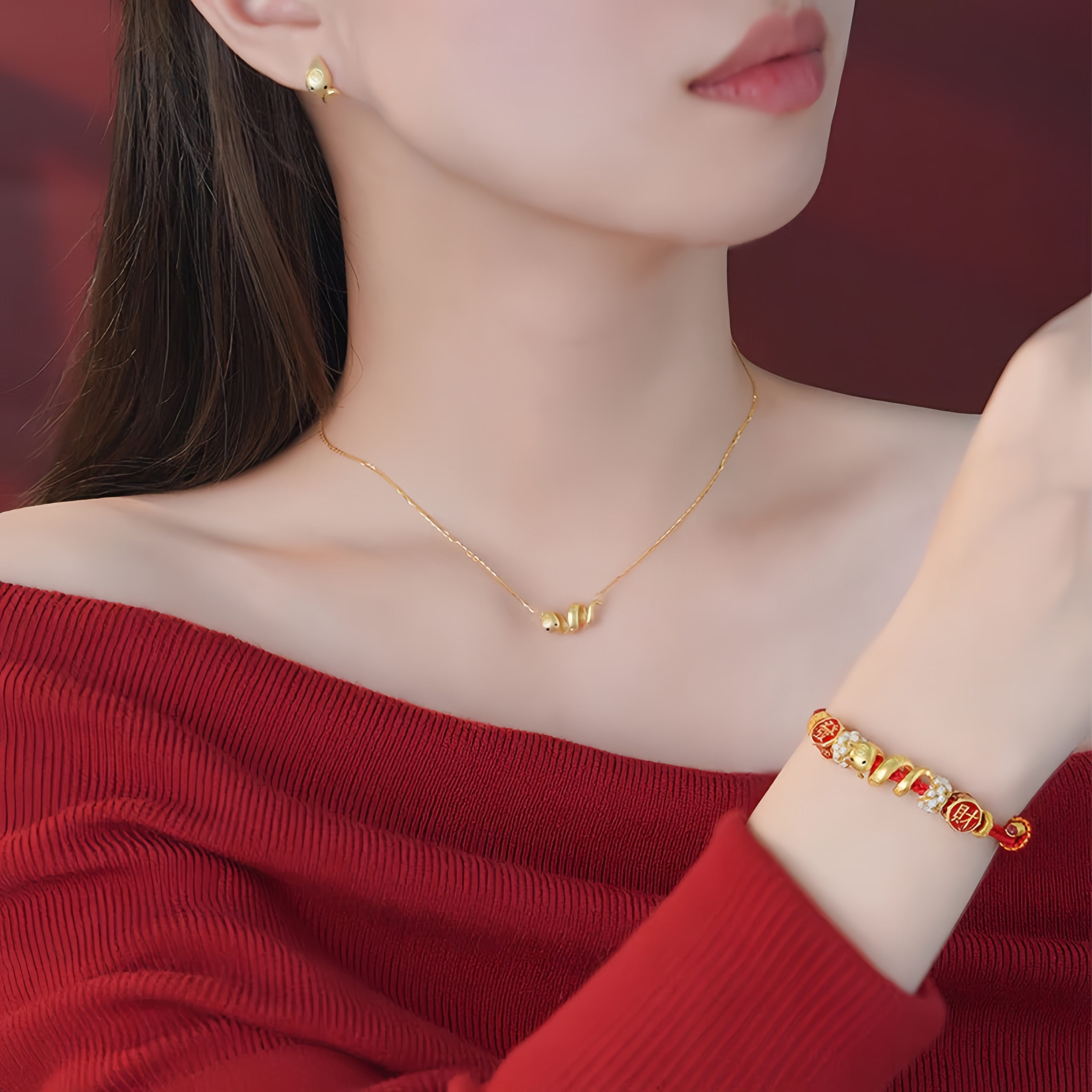 925 Sterling Silver Year Of The Snake Golden Snake Luck  Prosperous Bracelet Necklace Pendant- EclatDoré