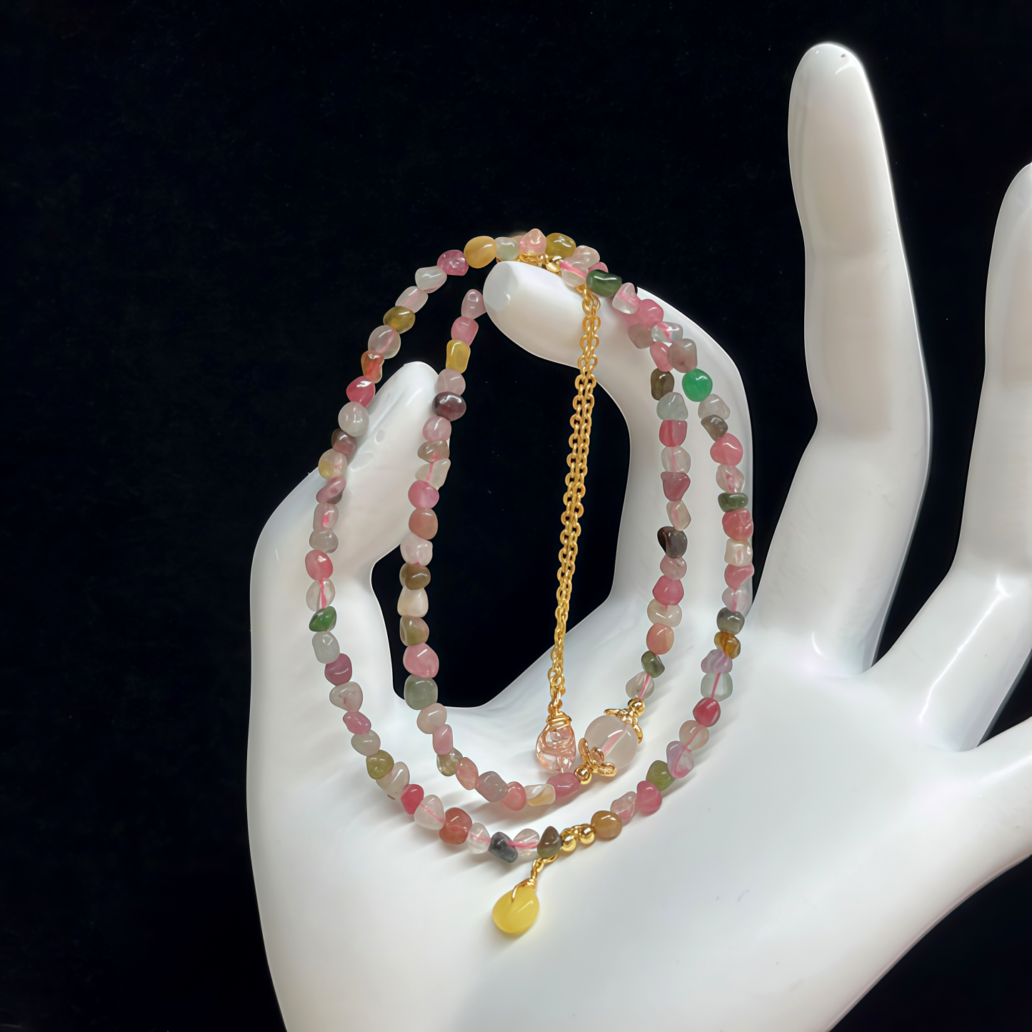 Peaceful Guidance - Tourmaline Hamsa Charm Bracelet- EclatDoré