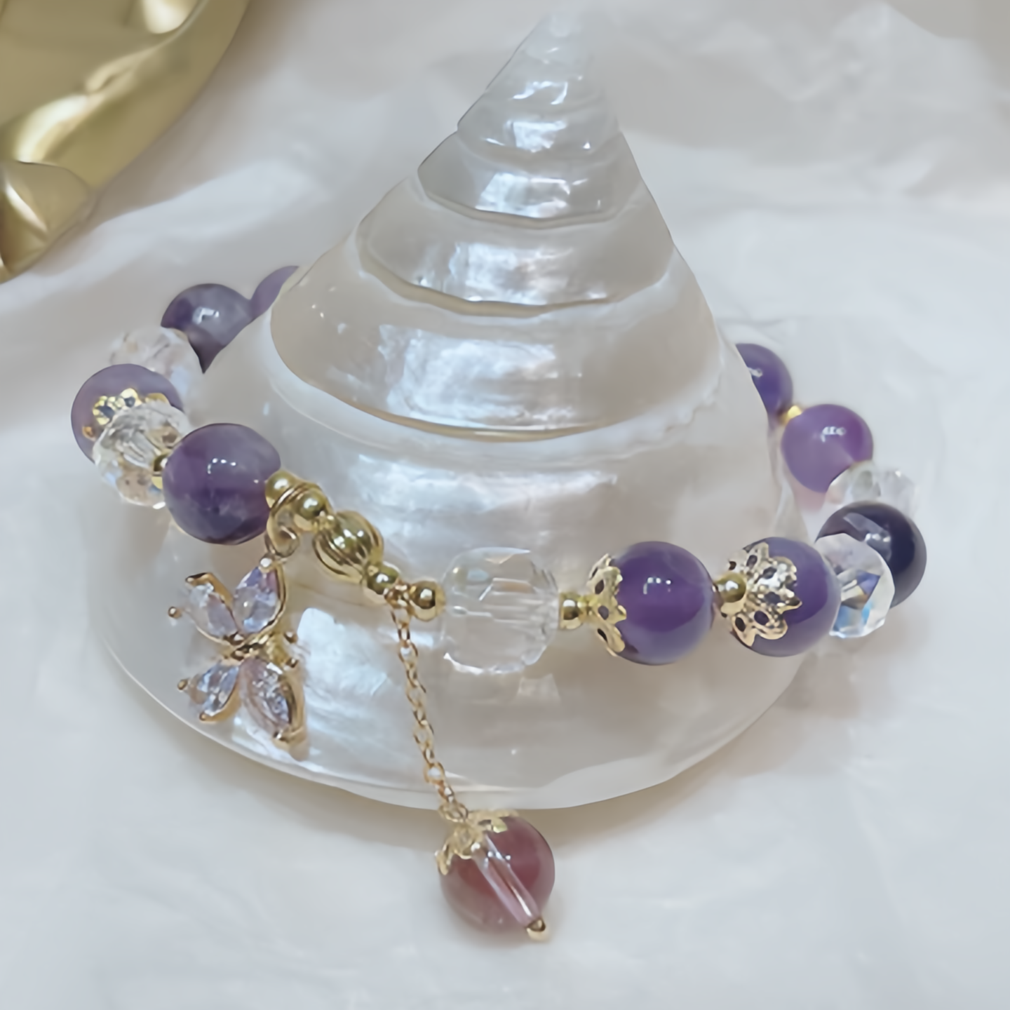 Natural Amethyst Crystal Spiritual Butterfly Charm Bracelet- EclatDoré