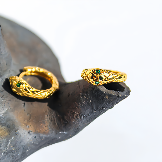 Zodiac Green Zircon Snake Eye Earrings - Adjustable Snake Earrings, Unique Statement Jewelry- EclatDoré