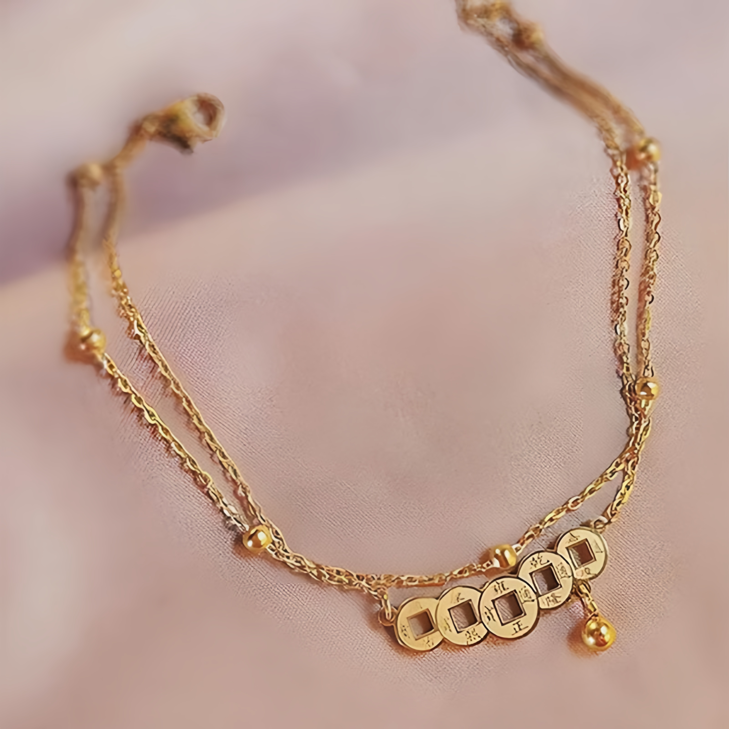 Double Layer Vintage Copper Coin Anklet for Women - Adjustable Lucky Wealth Anklet Chain- EclatDoré