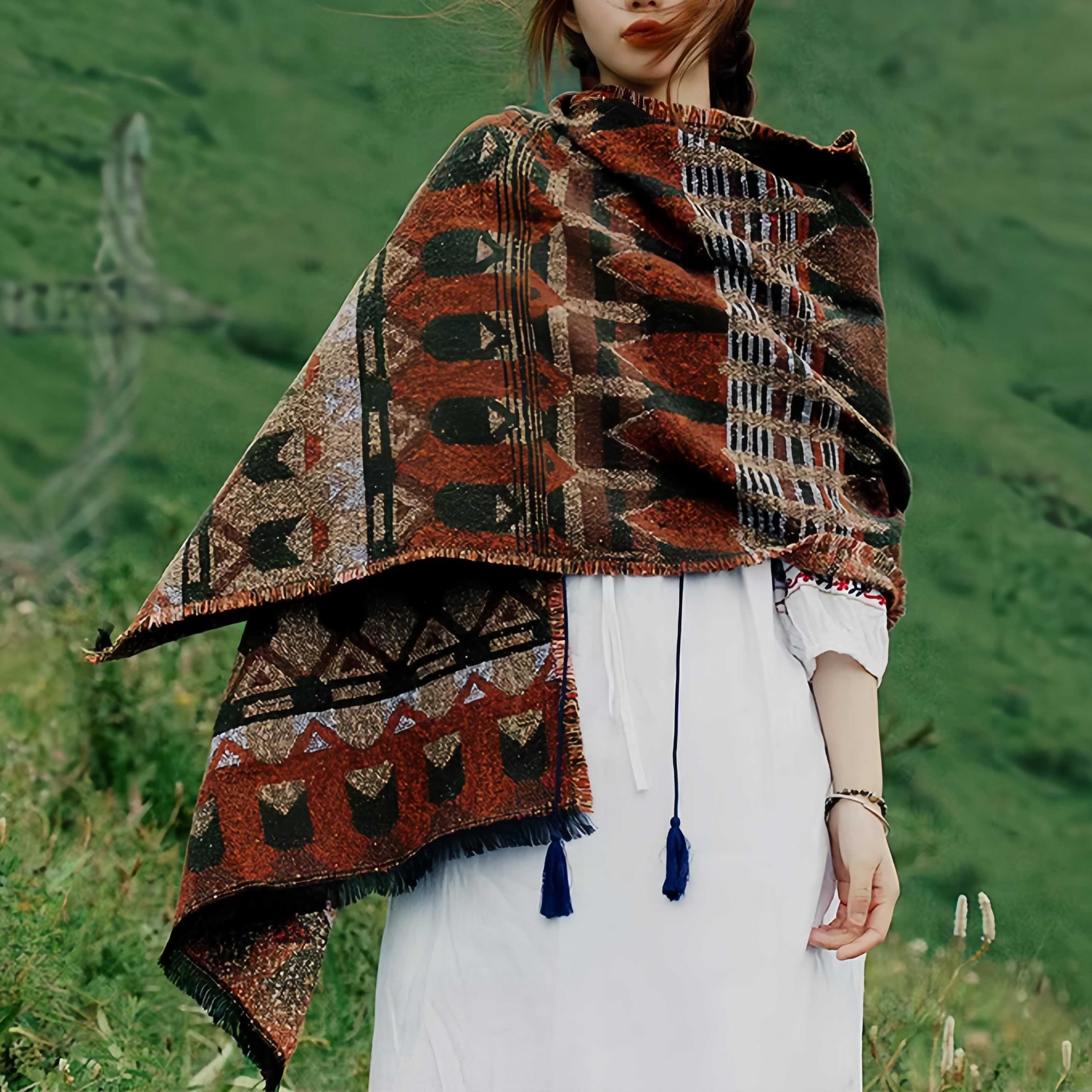 Estilo Europeo Y Americano, Capa De Chal Y Bufanda Con Estampado De Bosque Para Mujeres- EclatDoré