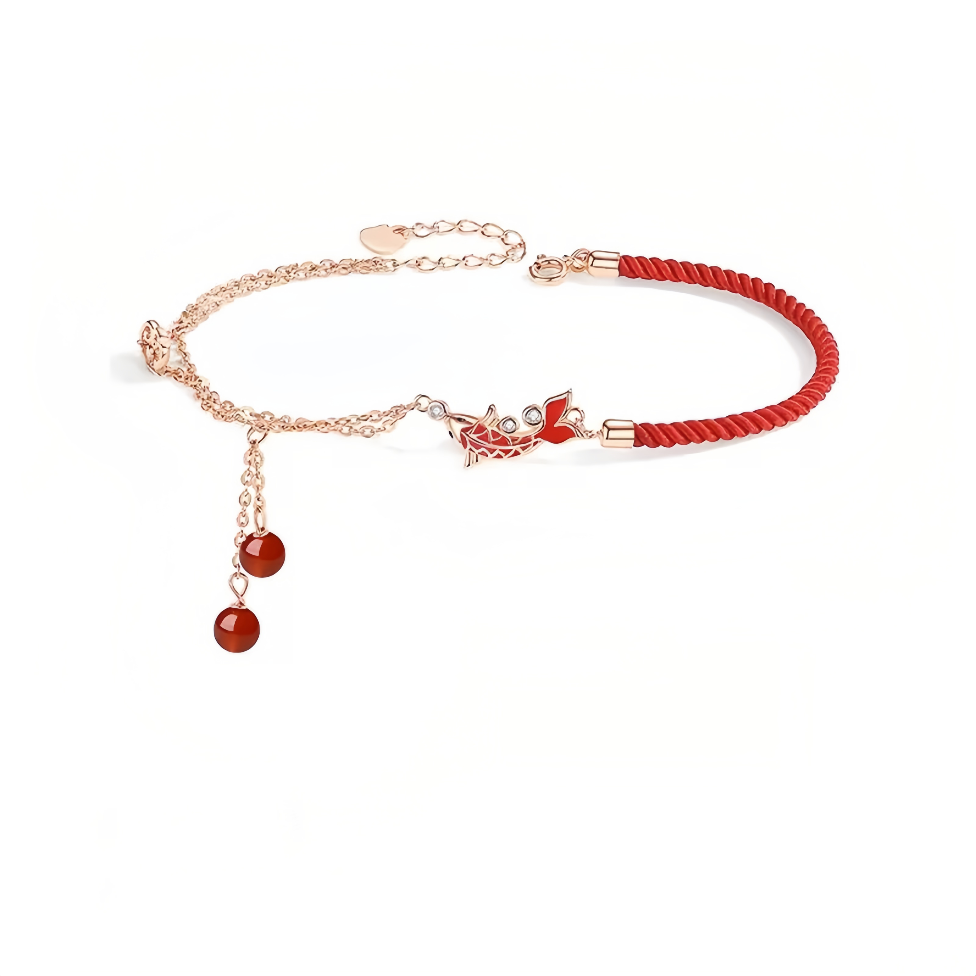 Koi Fish Ankle Bracelet for Zodiac Year – Red Cord Fortune Charm with S925 Silver Accents | Gifts for academic and career success- EclatDoré