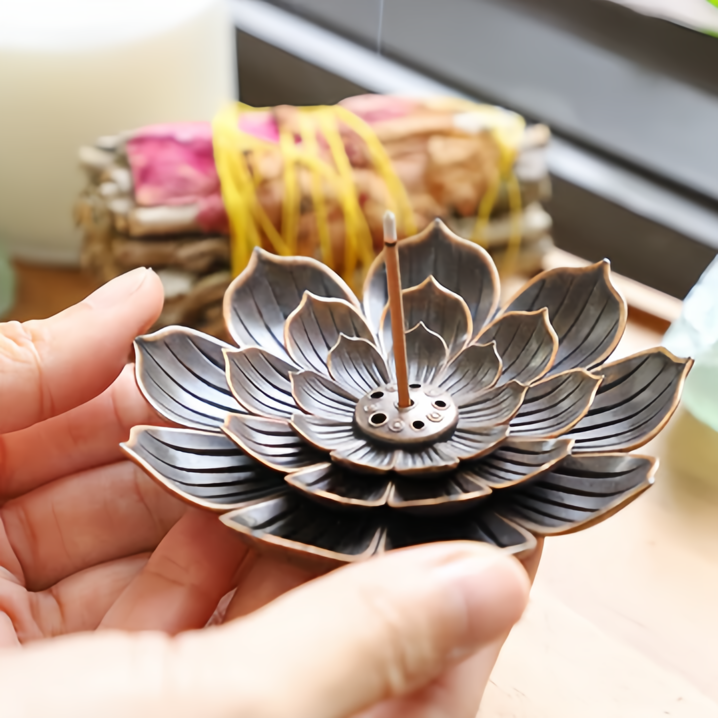 Ntique Bronze 6-Hole Lotus Incense Burner - Handcrafted Zen Home Decor for Meditation, Yoga & Aromatherapy (Eco-Friendly Copper Alloy)- EclatDoré