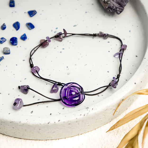 Amethyst Pink Crystal Green Aventurine Rose Inner Peace Healing Anklet- EclatDoré