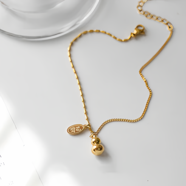 18K Gold Lucky Gourd Bracelet Anklet - Adjustable Style Fortune Jewelry- EclatDoré