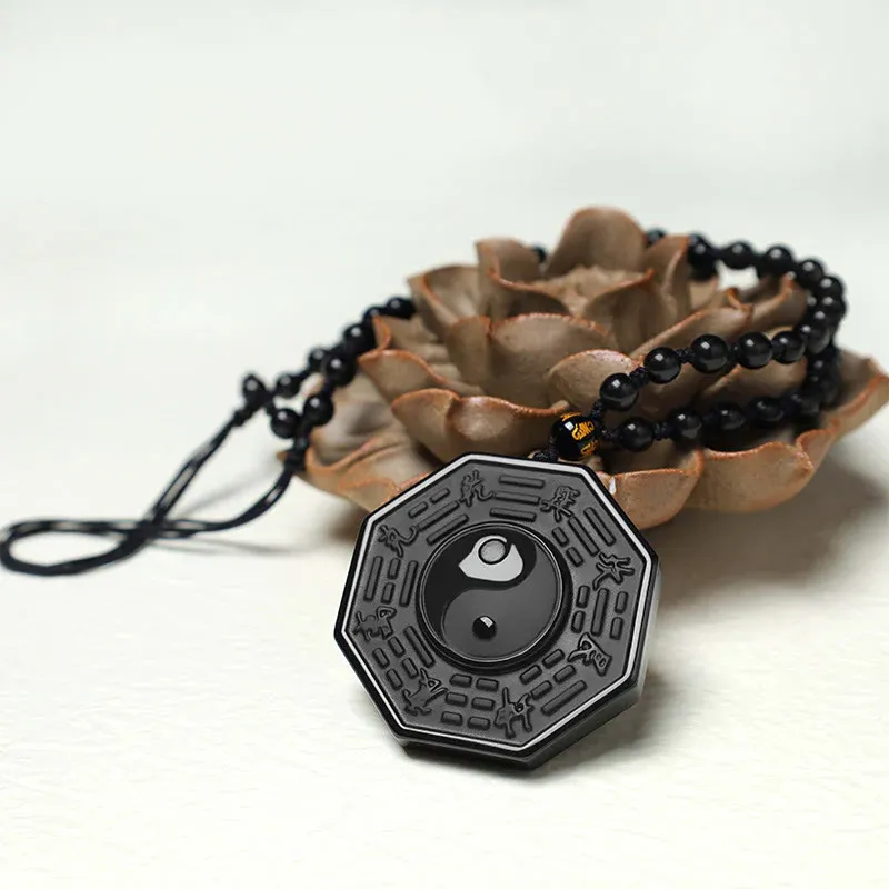 Black Obsidian Stone Yin Yang Pendant Necklace- EclatDoré