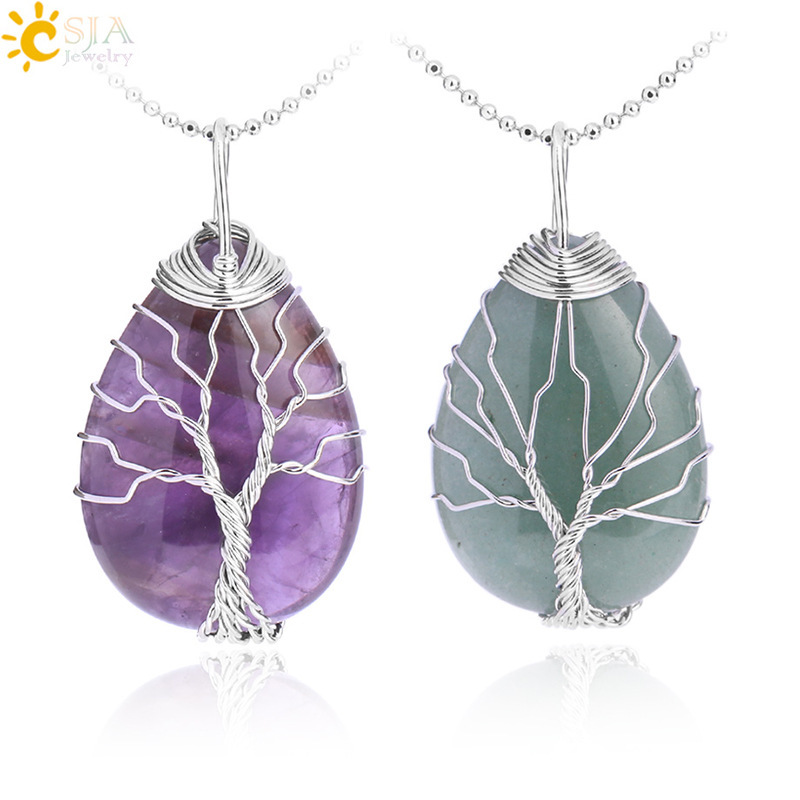 Natural Quartz Crystal Tree Of Life Healing Energy Necklace Pendant- EclatDoré