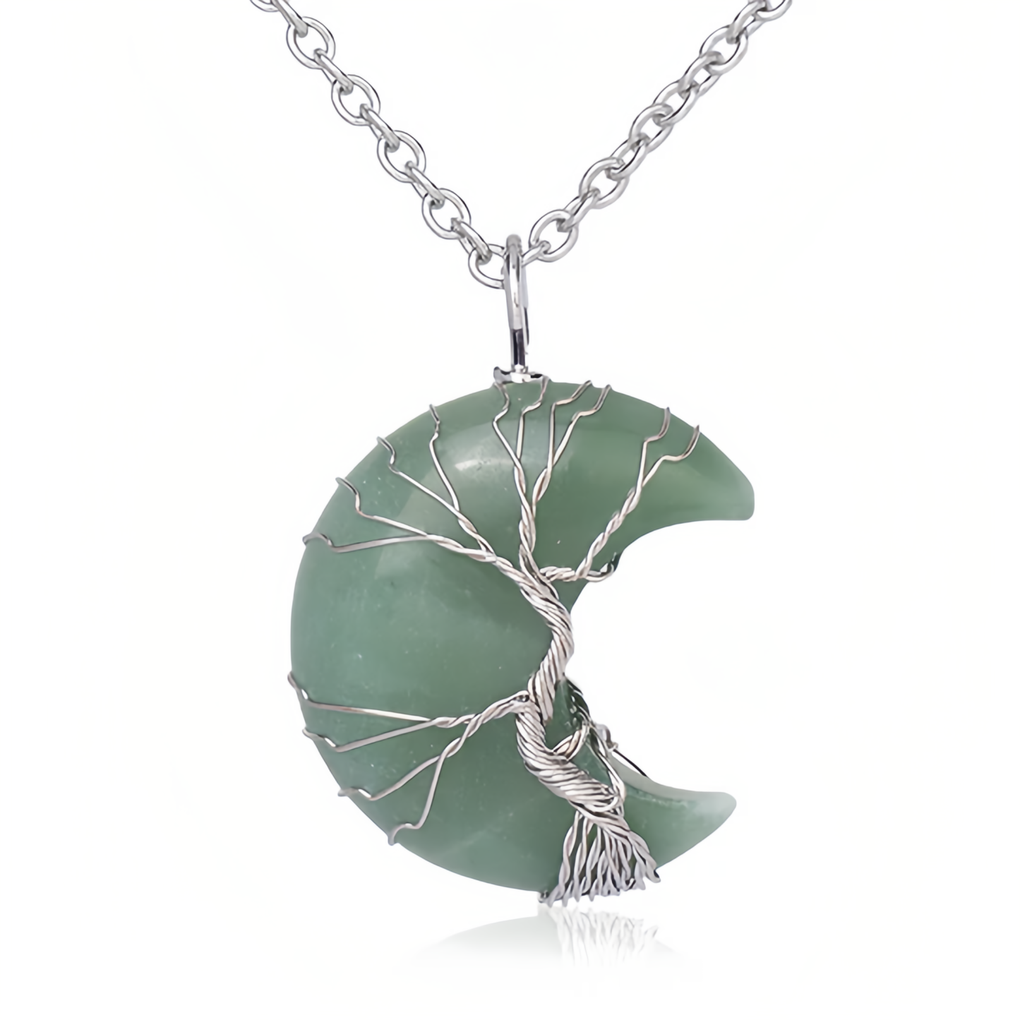 Healing Energy Jewelry:Natural Quartz Crystal Moon Tree Of Life Healing Energy Necklace Pendant- EclatDoré