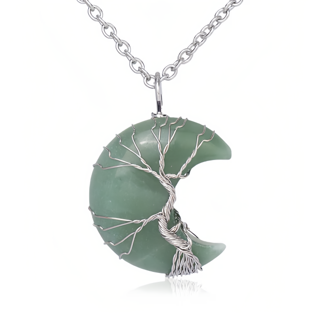 Healing Energy Jewelry:Natural Quartz Crystal Moon Tree Of Life Healing Energy Necklace Pendant- EclatDoré
