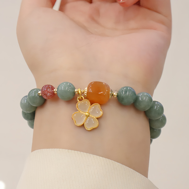 Jade Four Leaf Clover Charm Prosperity Bracelet