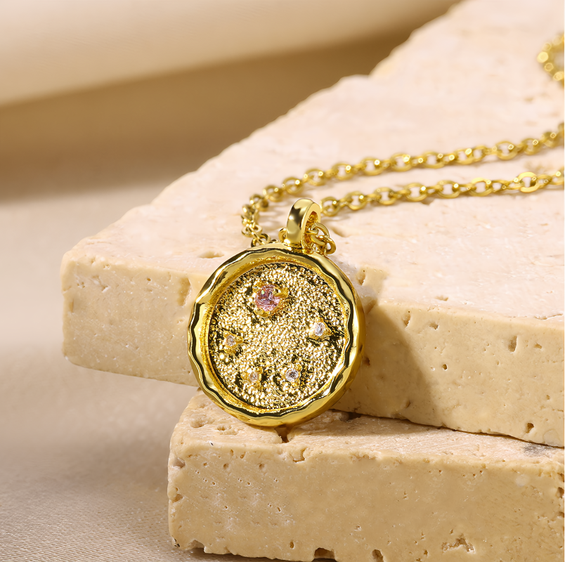 14K Gold Plated Zodiac Star Map Pendant Necklace for All Zodiac Signs – Love Jewelry Gift for Couples- EclatDoré