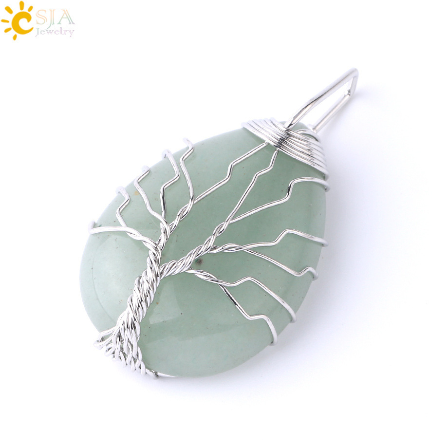 Natural Quartz Crystal Tree Of Life Healing Energy Necklace Pendant- EclatDoré