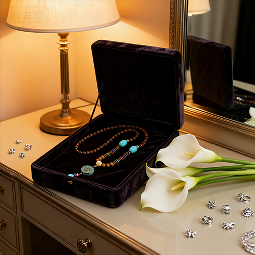 Turquoise Dzi Bead Prayer Wheel Wenge Wood Meditation Necklace