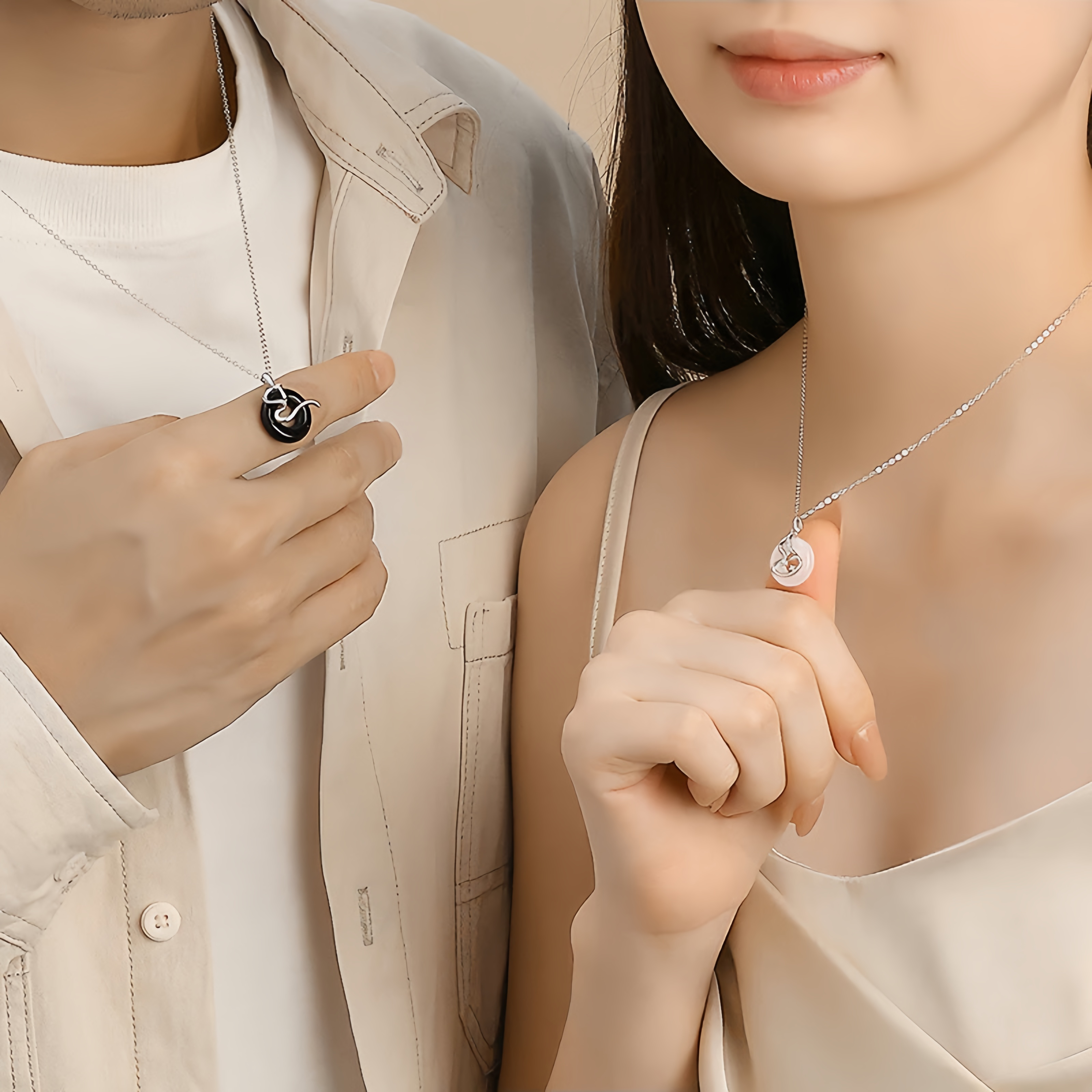 925 Sterling Silver Black Onyx Chalcedony Peace  Buckle Year Of The Snake Luck Pendant Necklace- EclatDoré