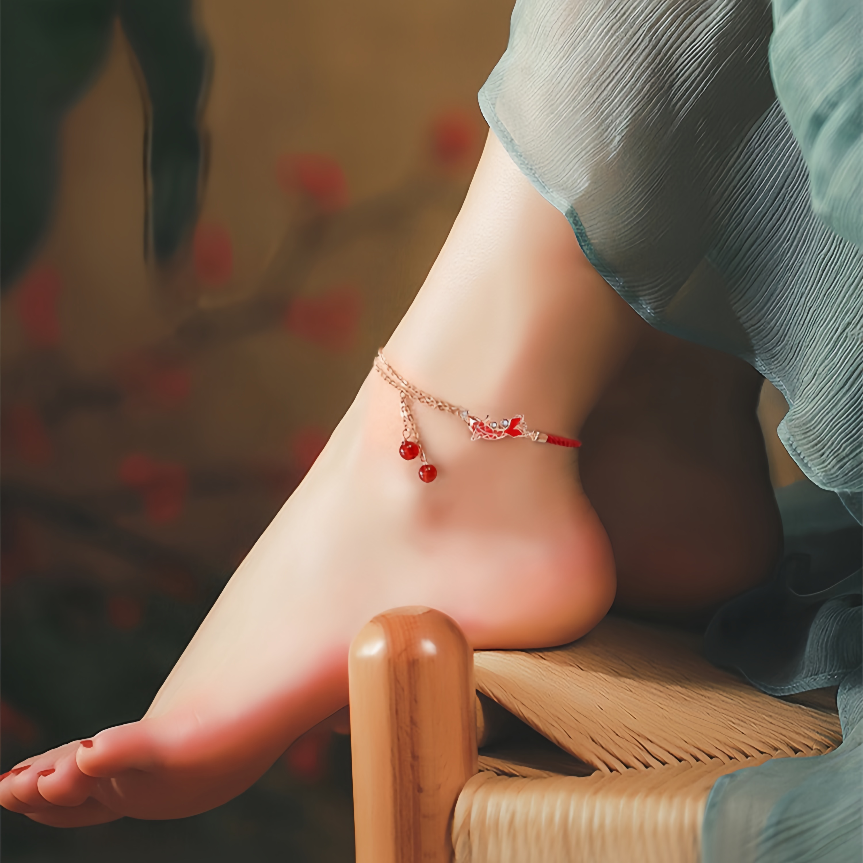 Koi Fish Ankle Bracelet for Zodiac Year – Red Cord Fortune Charm with S925 Silver Accents | Gifts for academic and career success- EclatDoré