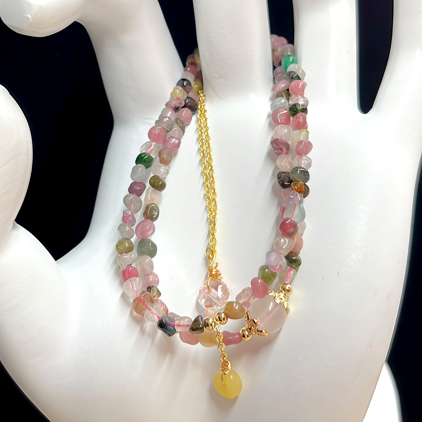 Peaceful Guidance - Tourmaline Hamsa Charm Bracelet- EclatDoré