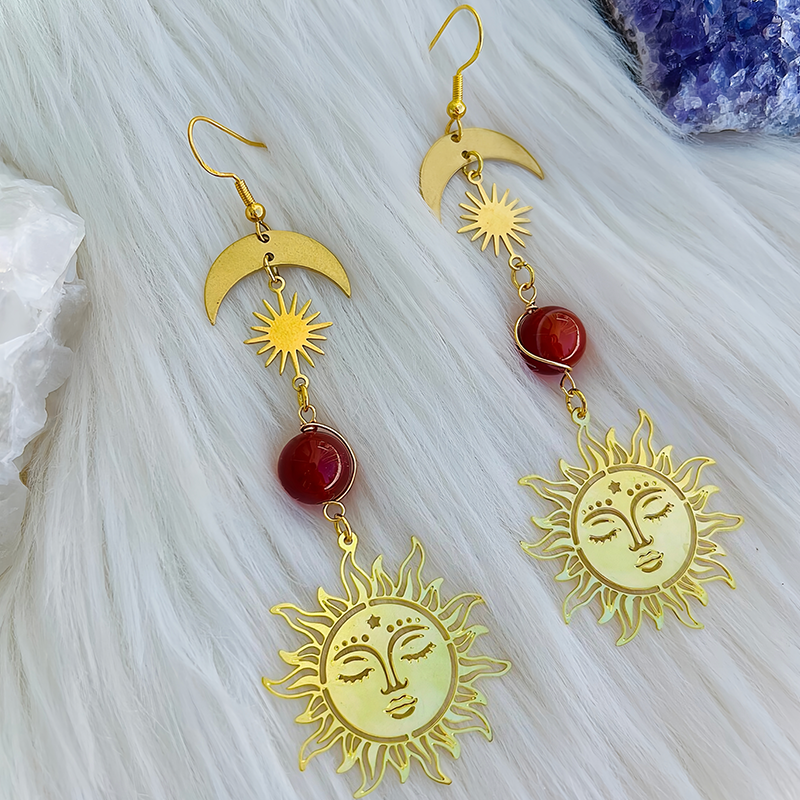 Brass Sun Moon Healing Earrings |   Copper Chakra Energy Balancing