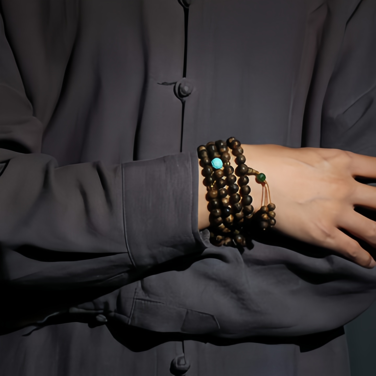 108 Mala Beads Nha Trang Agarwood Turquoise Prayer Meditation Bracelet Mala- EclatDoré