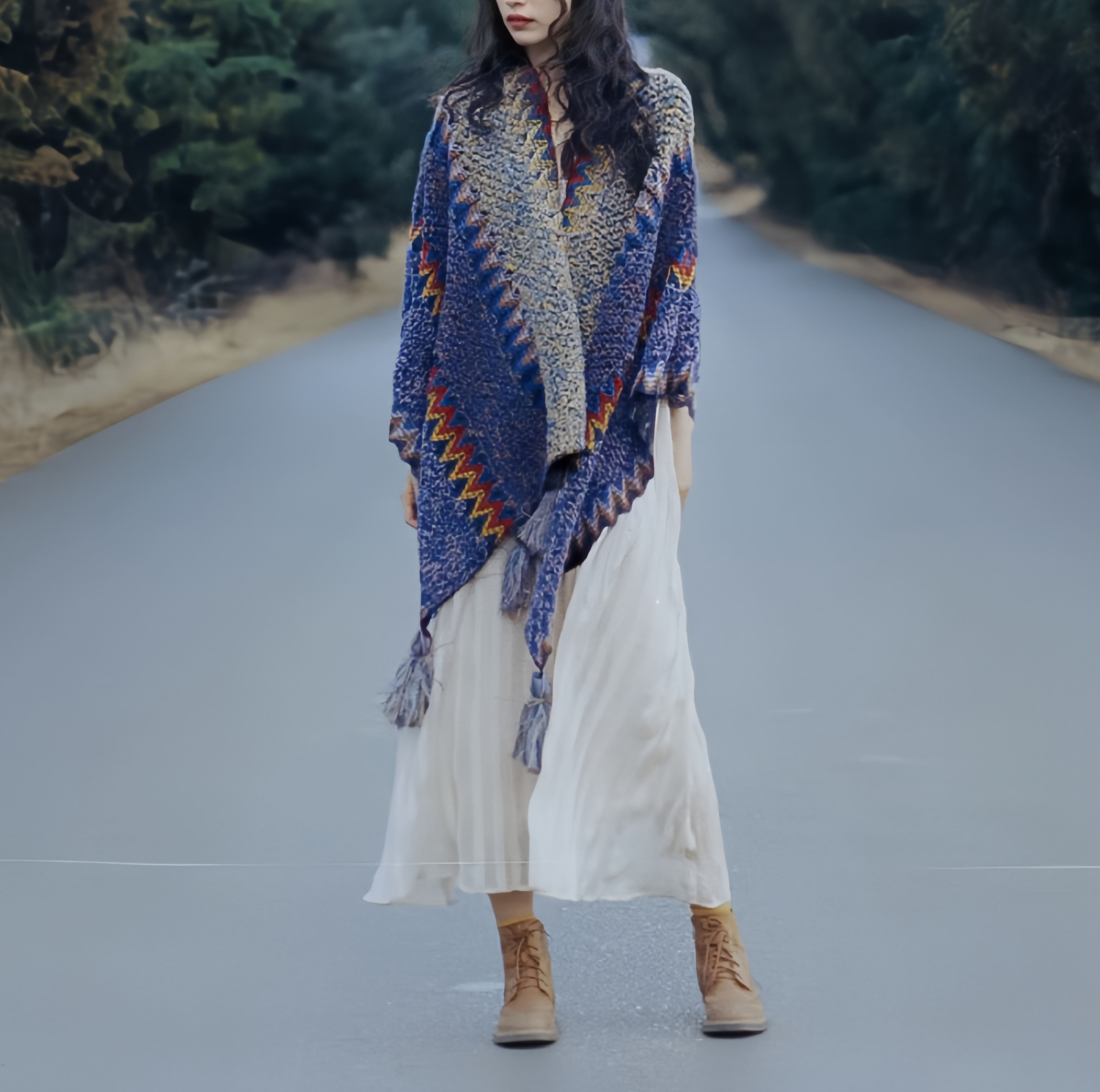 Tibetan Shawl Knitting Warm Cloak Tibetan Tassel Scarf- EclatDoré