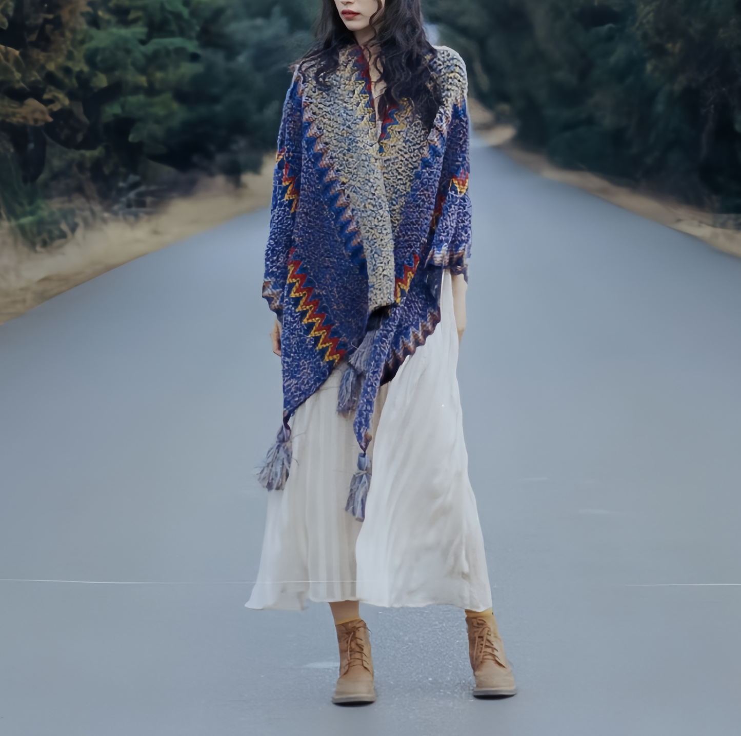 Tibetan Shawl Knitting Warm Cloak Tibetan Tassel Scarf- EclatDoré
