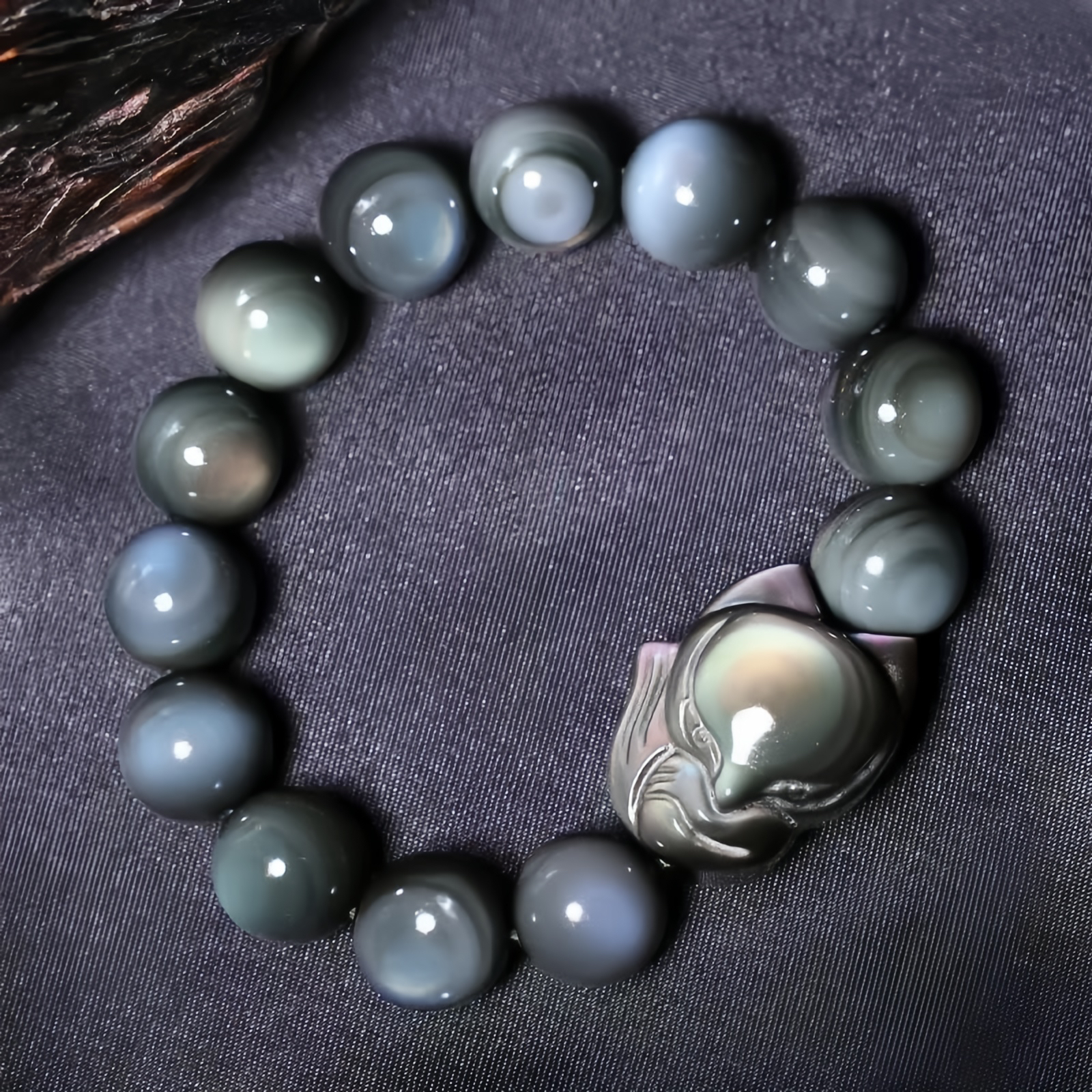 Rainbow Obsidian Fox Healing Positive Bracelet