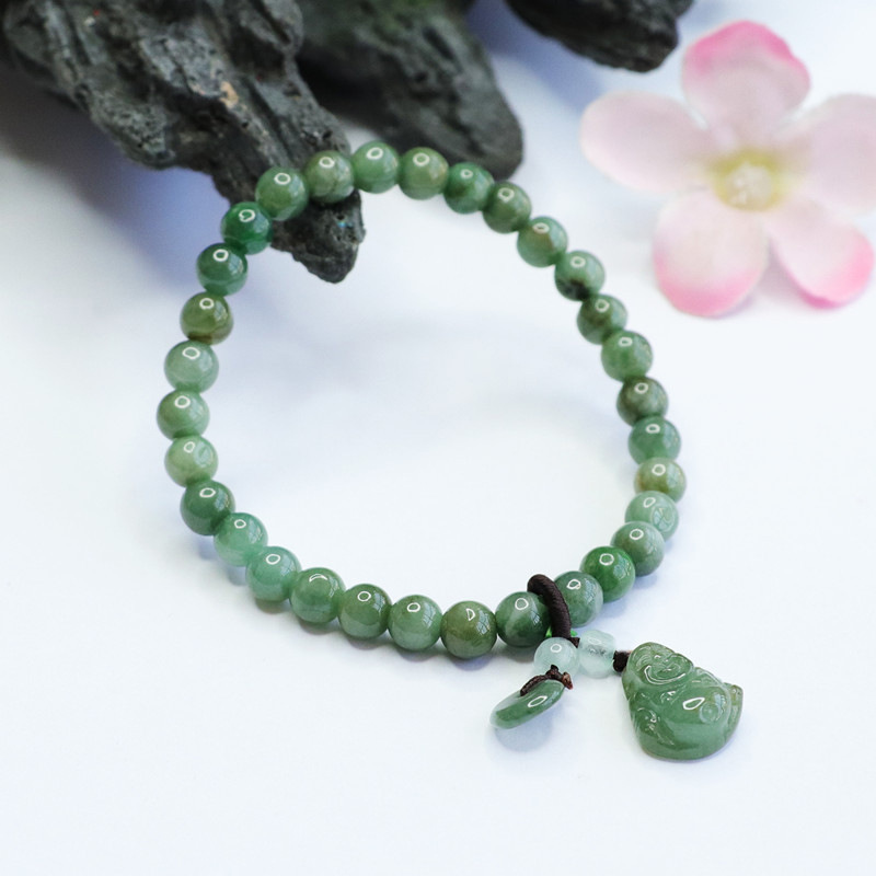 Laughing Buddha Cyan Jade Healing Bracelet- EclatDoré