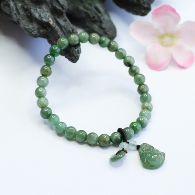 Laughing Buddha Cyan Jade Healing Bracelet- EclatDoré