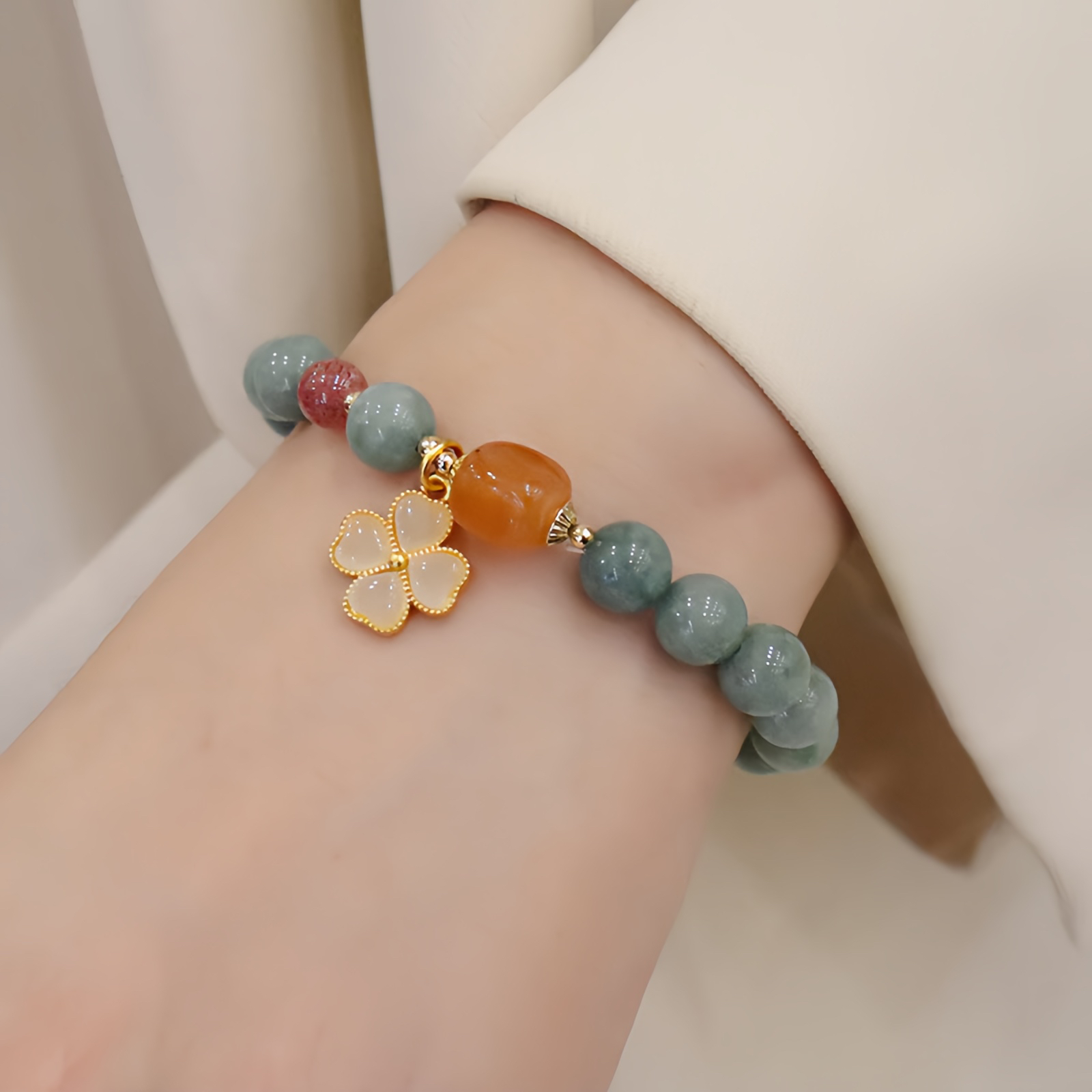 Jade Four Leaf Clover Charm Prosperity Bracelet