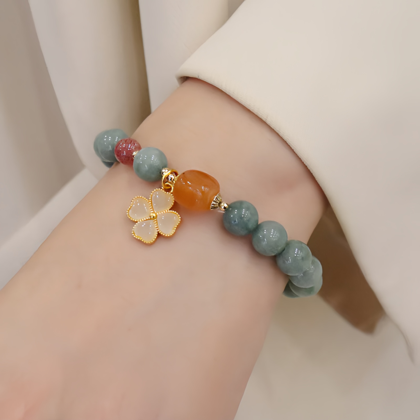 Jade Four Leaf Clover Charm Prosperity Bracelet