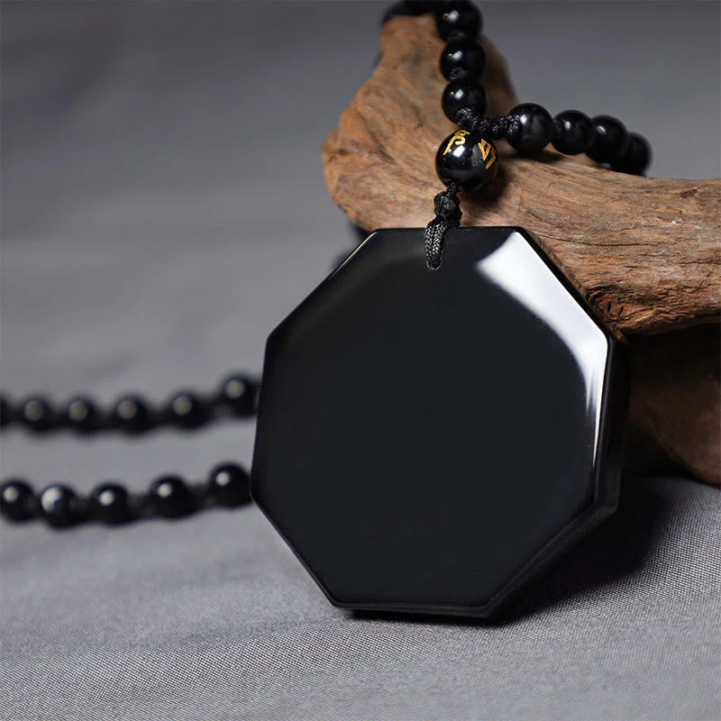 Black Obsidian Stone Yin Yang Pendant Necklace- EclatDoré