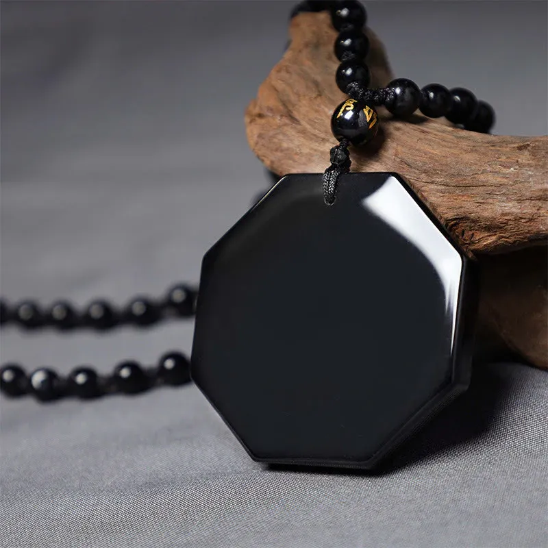 Black Obsidian Stone Yin Yang Pendant Necklace- EclatDoré